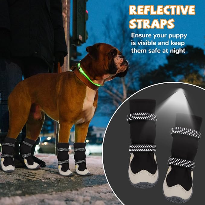 Dog Shoes for Large Small Medium Dogs, Dog Snow Boots Winter, Dog Booties and Paw Protectors to Prevent Licking, Anti-Slip Dog Shoes with Reflective for Hot Pavement,Hardwood Floors, Hiking (Size 4)