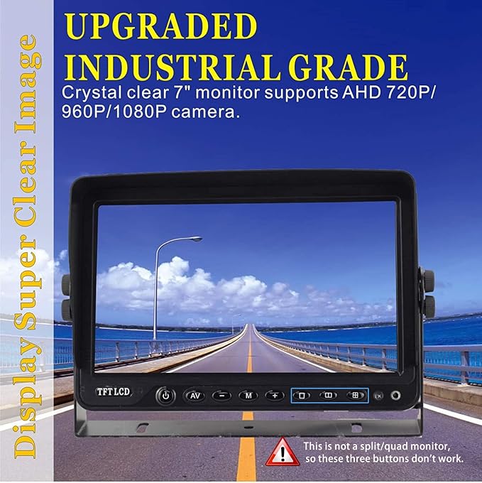 AHD 1080P 7" Reverse Rear View Backup Dual Camera System, Two Cameras with Night Vision Waterproof IP69K Vibration-Proof 10G for Truck/Trailer/RV/Bulldozer/Crop Sprayer/Agricultural Equipment