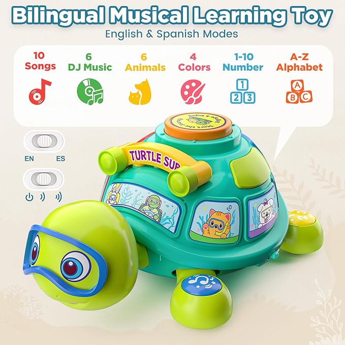 Educational Baby Toys 6-12 Month, Musical Crawling Turtle, Infant Toys for 6 7 8 9 10 Month Old Boy Girl, Christmas Bilingual Baby Gifts for 3-6-9-12 Months