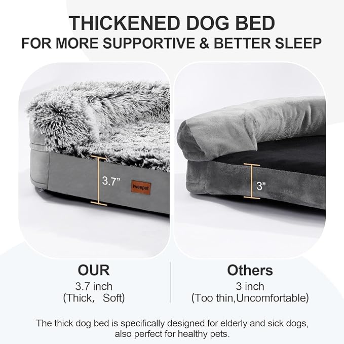 3.7 inch Thickened Orthopedic Dog Beds for Extra Large Dogs, Supportive Dog Sofa Bed with 28D Egg-Crate Foam, Removable Washable Cover, Waterproof Lining, Half-Round Design for Puppy,Senior,Sick