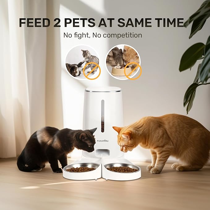 FUKUMARU Automatic Cat Feeder, 4L Dog Feeders with Double Bowls, Support DIY Meals and Timed Control WiFi Cat sFood Dispenser, Suit for Most Pet Food