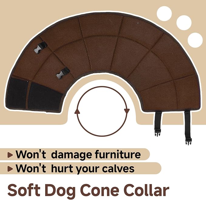 Dog Cone Collar M, Soft Cones for Large Medium Small Dogs,Adjustable Dog Cone Alternative to Stop Licking, Comfy Elizabethan Collar for After Surgery Wound Healing & Hot Spots Brown