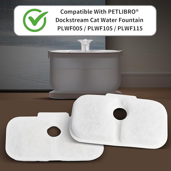 8 Pack Cat Fountain Filters & Sponges - No Trim Fit for PETLIBRO Dockstream PLWF Series (005/105/115/305) - Multi-Cat Homes