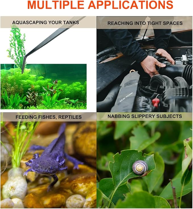 Extra Long Tweezers, Feeding Tongs, 18.9 inch Aquarium Stainless Steel Large Aquascape Tools for Fish Tank, Terrarium，Aquascaping, Reptile Snake (Curved)