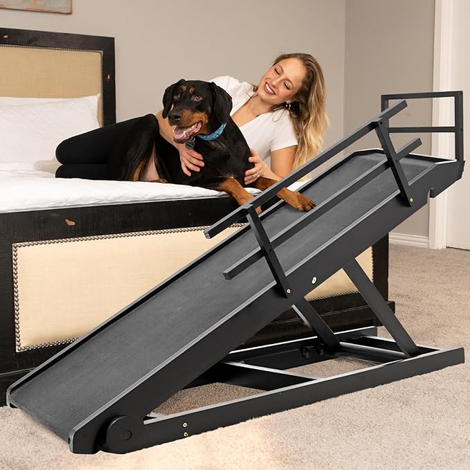Aboron Antislip Folding Dog Ramp, Adjustable Pet Ramp for Bed/Couch/Car, Rubber Mat with High Traction, Great for Small & Large Old Dogs & Cats, Supports up to 200 lbs,63" Long