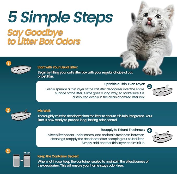 Cat Litter Deodorizer 2.4Lb Activated Carbon Litter Box Odor Eliminator Absorber Unscented Cat Litter Odor Control Room Deodorizer Solution for Homes with Pets