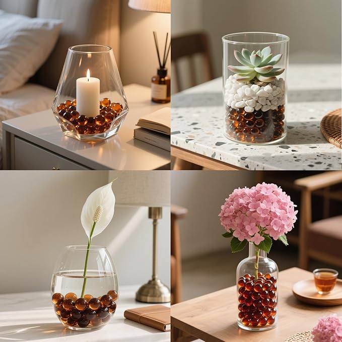 2.16LB Glass Beads Vase Filler Aquarium Gravel Decor Flat Glass Marbles Gems Pebbles Fish Tank Rocks Home Decorative Art Craft - Amber