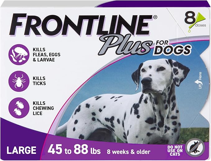FRONTLINE Plus Flea and Tick Treatment for Large Dogs Up to 45 to 88 lbs. 8 Treatments