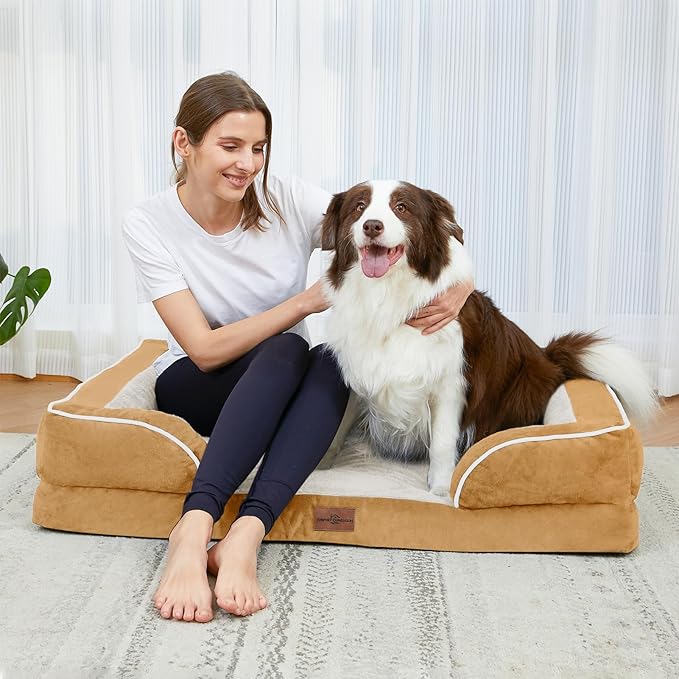 Comfort Expression Medium Dog Beds Waterproof Orthopedic Foam Dog Sofa Beds for Medium Large Dogs Comfy Pet Bed with Washable Removable Cover & Non-Slip Bottom(Medium,Khaki)