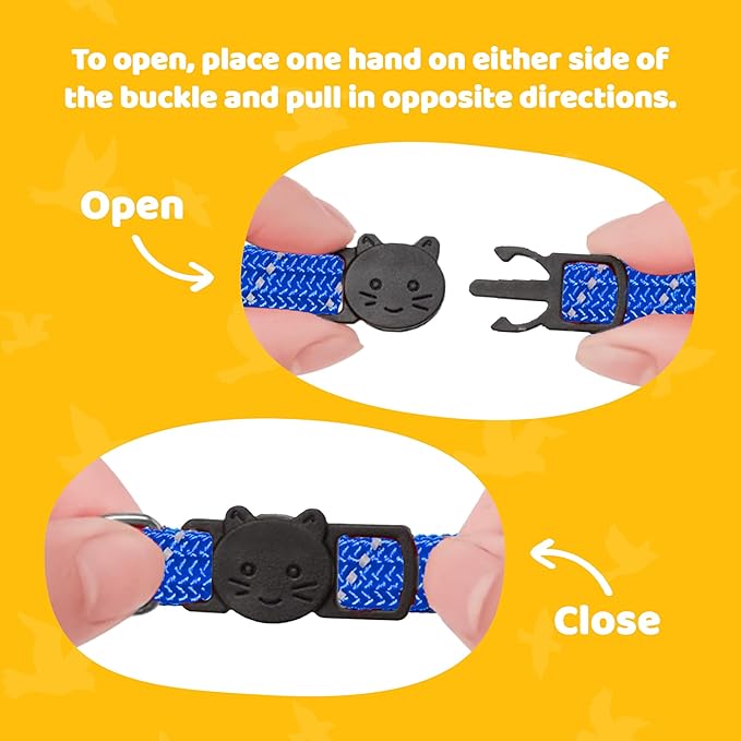 BirdsBeSafe® Break Away Cat Collar with Bell, Reflective Thread for Night Visibility, Comfortable Elastic Stretch Cat Collar to Protect Cat from Getting Stuck in The Garden.