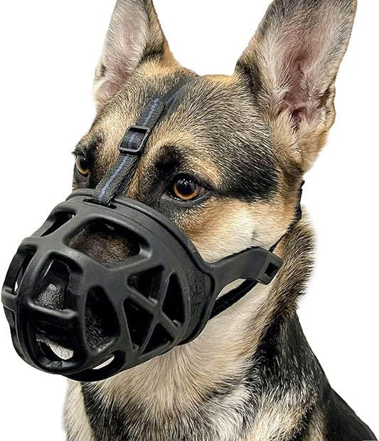 BARKLESS Dog Muzzle, Basket Muzzle for Biting, Chewing and Scavenging, Humane Cage Mouth Cover, Perfect for Grooming and Training Small, Medium, Large Aggressive Reactive Dogs (M, Black)