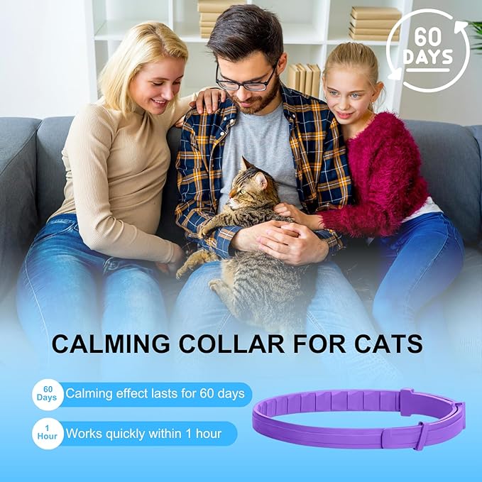 Calming Collar for Cats 4 Pack - Pheromone Collar for Stress and Anxiety Relief, Lasts 60 Days, Adjustable, Water-Resistant & Breakaway Design to Make Cats Relaxed