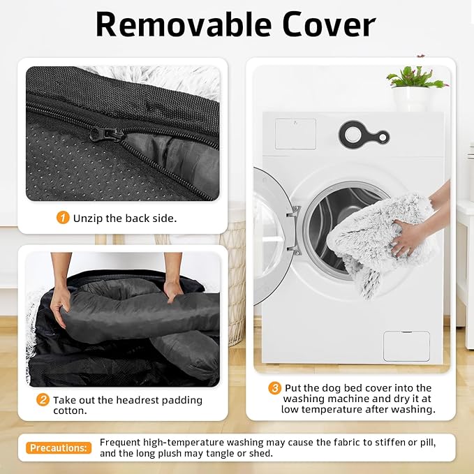 Calming Dog Bed Fluffy Plush Dog Mat for Furniture Protector with Removable Washable Cover for Large Medium Small Dogs and Cats (Large, Light Grey)