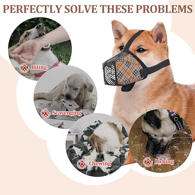 Dog Muzzle for Small Large Dogs - Soft Nylon Basket Muzzle with Adjustable Strap, Breathable Mesh Design Prevents Biting Chewing Licking Eating - Ideal for Training, Grooming & Vet Visits (Yellow, S)