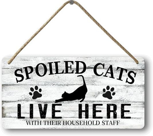 Cat Wall Decor For Cat Lovers Hanging Wood Cat Home Decor Fall Cat Wooden Sign Cat Christmas Decor Spoiled Cats And Their Staff Live Here Sign Cats Only Signs Cat Welcome People Tolerated Sign 12x6 In