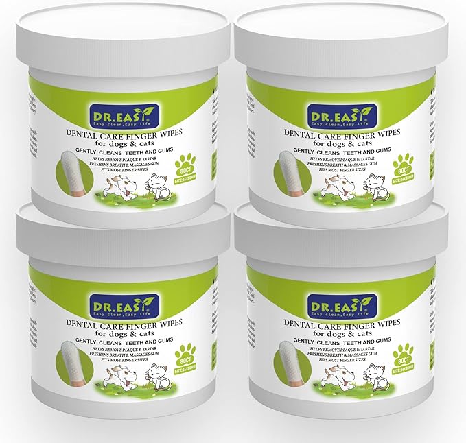 DR.EASY Breath Freshener Dental Finger Wipes 320ct for Dog & Cat, Help Wipe Away Plaque &Tartar, No Added Harsh Chemicals No Brush Formula