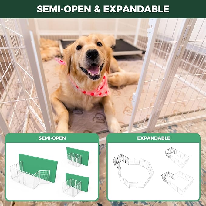 FXW Homeplus Unleashed Indoor Dog Playpen - Stress-Free and Safe Play, Heavy Duty 45 Inch 12 Wire Panels Dog Pen for Large Dogs, White│Patented