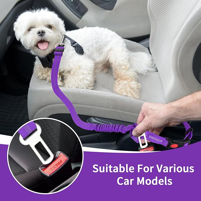 BWOGUE Pet Dog Cat Seat Belt Reflective Car Dog Headrest Restraint Leash Elastic Buffer Bungee Adjustable Tangle-Free Safety Leads Vehicle Seatbelt Harness for Small, Medium and Large Dogs (1 Pack)