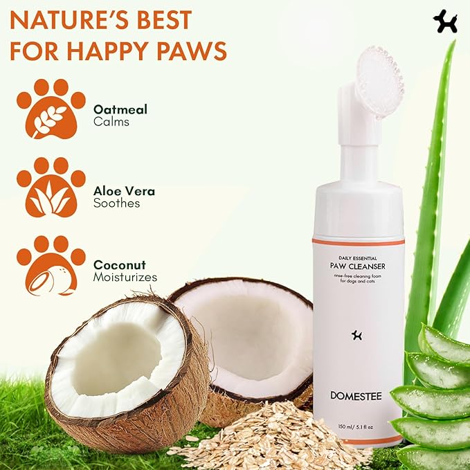 Dog Paw Cleaner | Gentle & PH-Balanced | Dog Paw Wash for All Breeds | Nourishing Formula with Aloe Vera | Portable & Easy-to-Use | Paw Cleaning Foam with Silicone Brush - 5.1 Fl Oz