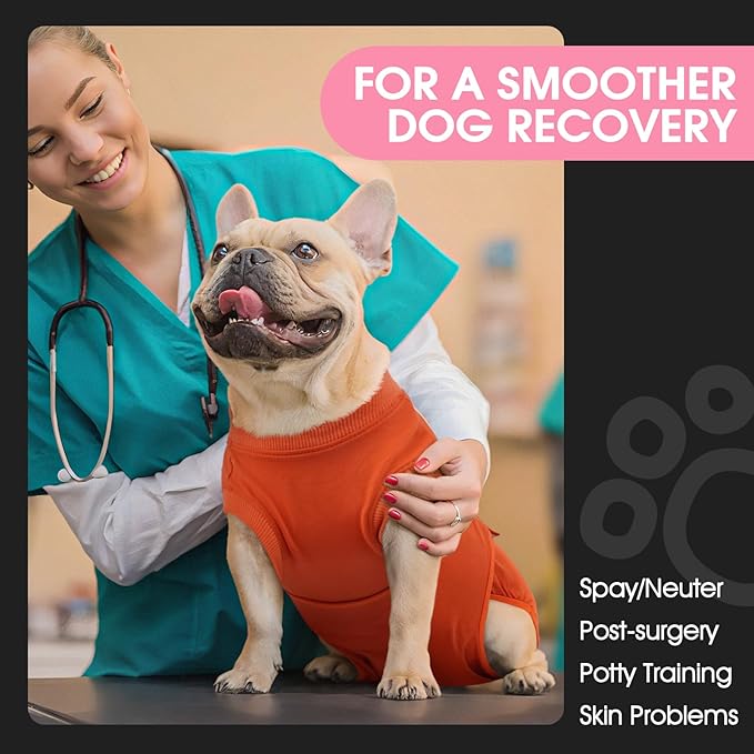 FUAMEY Dog Recovery Suit Male,Dogs Surgery Neuter Suits Puppy Spay Shirts for Female Protect Dog's Skin Anti Licking Abdominal Wounds Doggie Onesie Pet Bodysuit Alternative to Cone Orange L