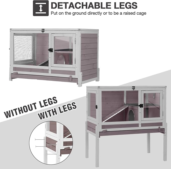 Guinea Pig Cage Indoor with Wheels Rabbit Hutch with Removable Proof Tray and Cool Zinc Plate Chew-Resistant Metal Frame Hamster Cage with Elevated Legs 36.6" L（Grey）
