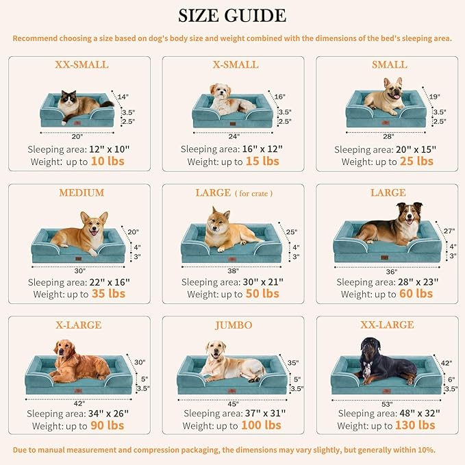 Comfort Expression Small Dog Beds Waterproof Orthopedic Foam Dog Sofa Beds for Medium Dogs Comfy Pet Bed with Washable Removable Cover & Non-Slip Bottom(Small,Washed Blue)