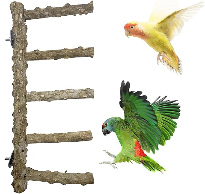 Allazone 3 PCS Nature Wood Bird Ladder Perch Nature Wood Stand Parrot Chew Toy Cage Hanging Pet Cage Bird Climbing Step Ladders for Small Animal