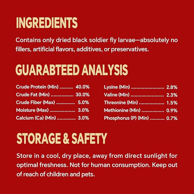 Dried Black Soldier Fly Larvae, Non-GMO, Natural Chicken Treats & High-Protein Poultry Snacks for Backyard Chickens, Laying Hens & Ducks, 10 lb Box