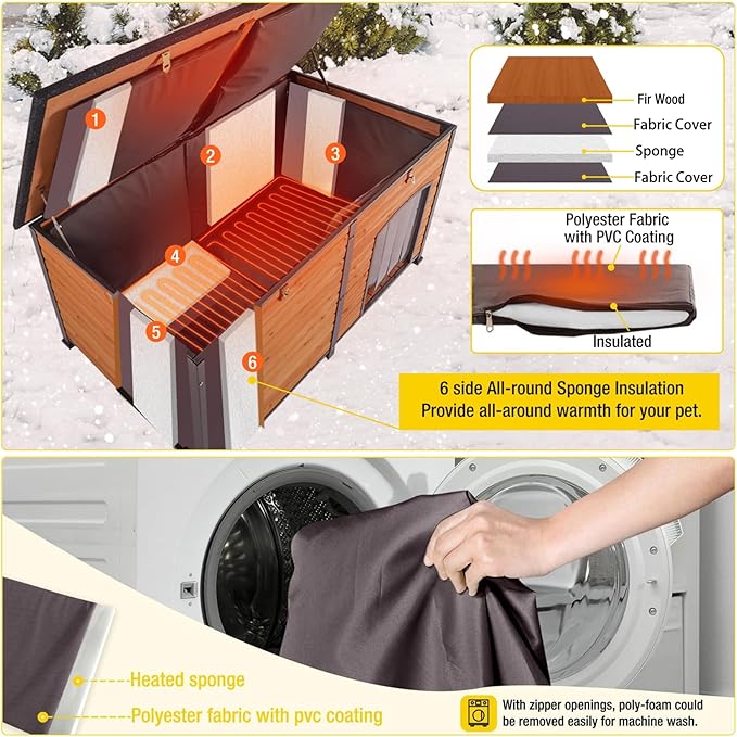 Aivituvin Extra Large Dog House Outdoor Heated Dog Kennel with Insulation Liner for Winter Strong Iron Frame Insulated Dog Cage with Heater,59"