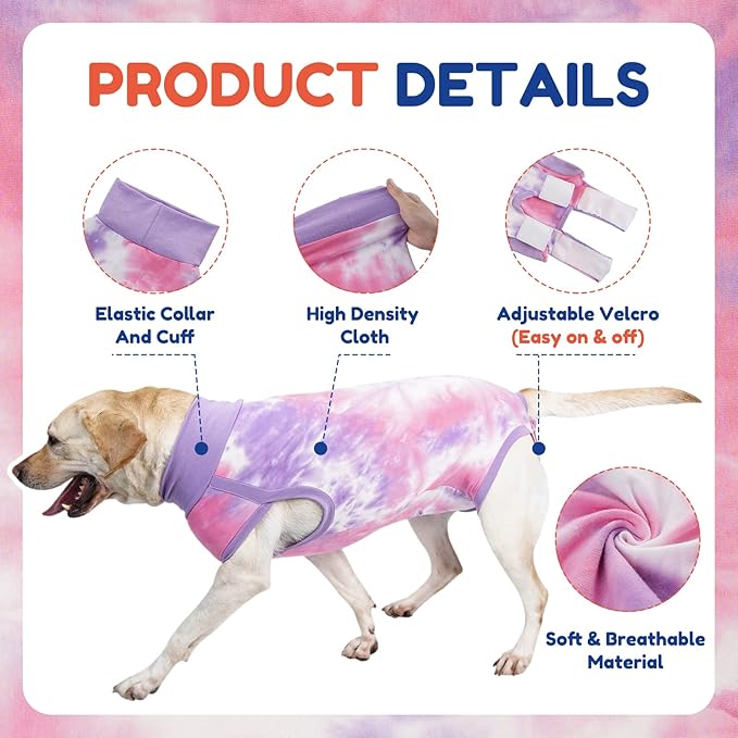 Breathable Dog Recovery Suit for Male/Female, Tie Dye Purple Dog Onesie for Abdominal Wounds, Cone E-Collar Alternative After Surgery to Anti-Licking, Professional Surgery Suit for Dogs Small
