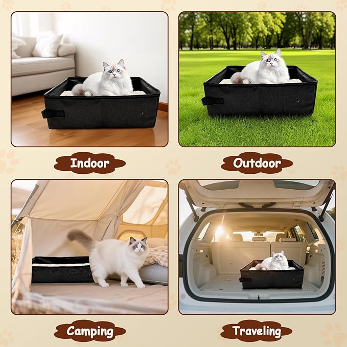 Foldable Travel Litter Box for Cats, Waterproof Portable Cat Travel Litter Box Collapsible, 15.75 * 11.82 * 3.94 Inches, Traveling & Camping Cat Supplies - Purple