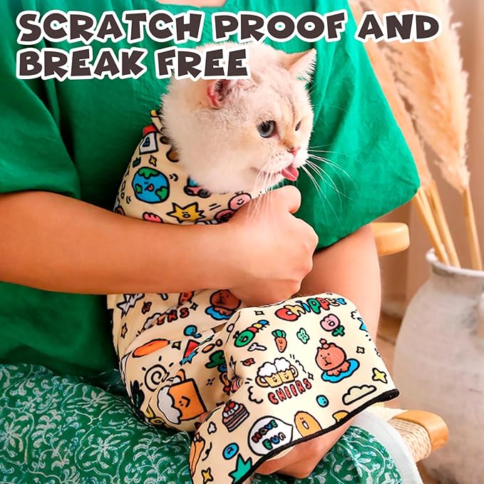 Cat Grooming Wrap, Self-Adherent Soft Cat Blanket to Wrap, Nail Clipping, Anti-Bite, Anti-Scratch, Anti-Escape Calming Wrap (Halloween, 10-13 lbs)