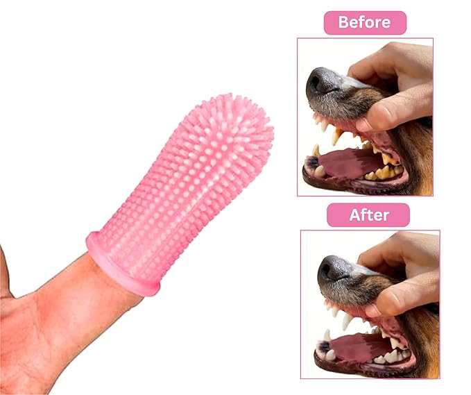 3-in 1 Dog & Cat Grooming Supplies- Self-cleaning Slicker Brush, Deshedding Rake Comb, And Finger Toothbrush For Dogs & Cats | Perfect For Pet Grooming Kit, Dematting And Dental Tool (pink)