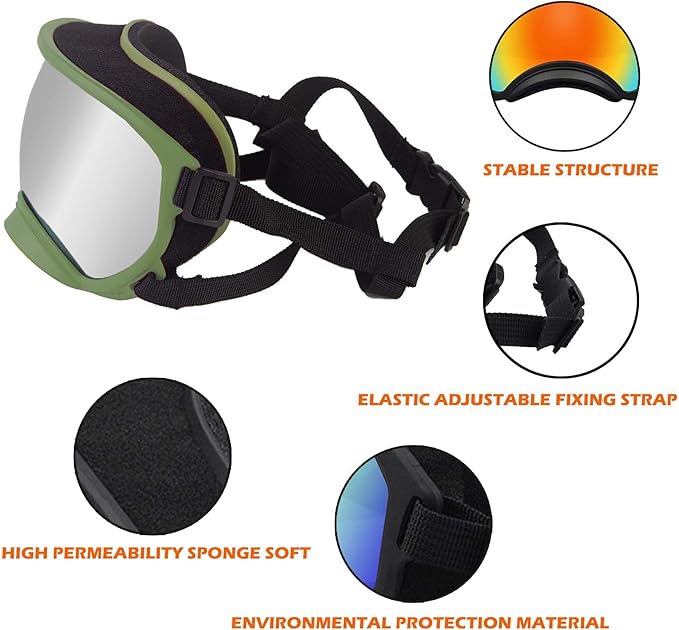 Winproof Large Dog Sunglasses with Adjustable Strap, UV Protection, Soft Goggles for Medium-Large Dogs