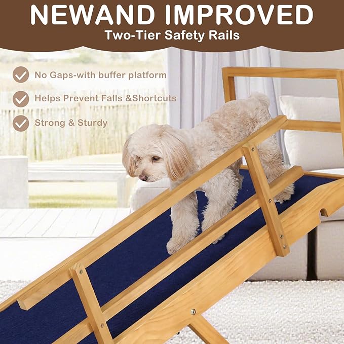 Dog Ramp for Beds, Cars, Couches, Dog Steps Anti-Slip Surface, Dogs Ramps for Old Small Pet,High Traction with Platform, 7 Adjustable Heights 16" to 27" Up, Portable Stairs Design for Dogs, 45.3" Long