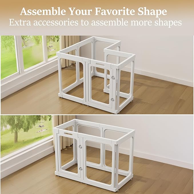 Clear Acrylic Dog Playpen with Door, for Puppy Cat Rabbit Transparent Pet Pen, Dog Playpen Indoor, Dog Fence, Easy Assemble & Cleaning Dog Pen for Small & Medium Dogs (23.6“ Height, 8PCS)