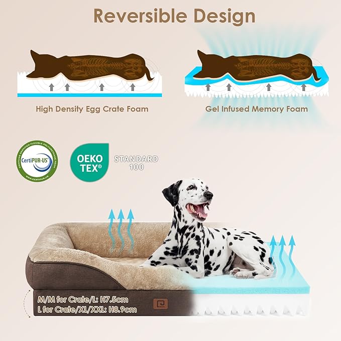 EHEYCIGA Memory Foam Dog Bed for Medium Size, Orthopedic Dog Sofa with Sides and Waterproof Liner, Washable Bolster Pet Bed Couch with Removable Cover, 30x20x6.5 Inch, Brown