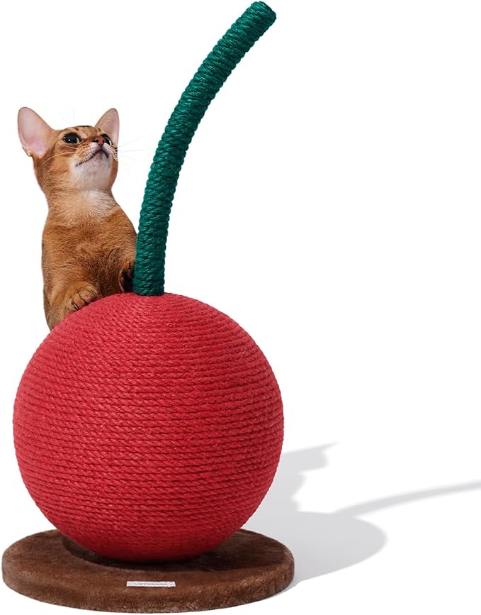 VETRESKA Cherry Cat Scratching Post, 22.64" Tall Cat Scratcher with Sisal Rope Ball, Vertical Cat Scratch Post Claw Scratchers for Indoor Cats, Kitten Supplies