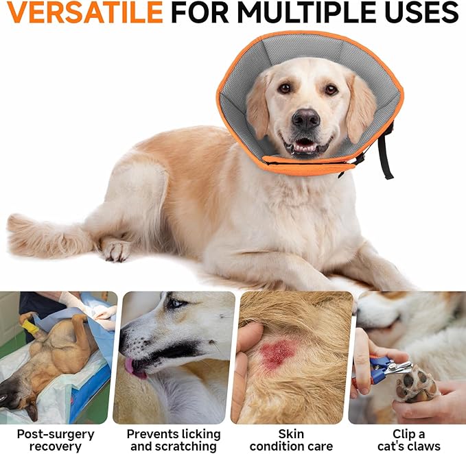 Dog Cone Collar L, Soft Cones for Large Medium Small Dogs,Adjustable Dog Cone Alternative to Stop Licking, Comfy Elizabethan Collar for After Surgery Wound Healing & Hot Spots Orange