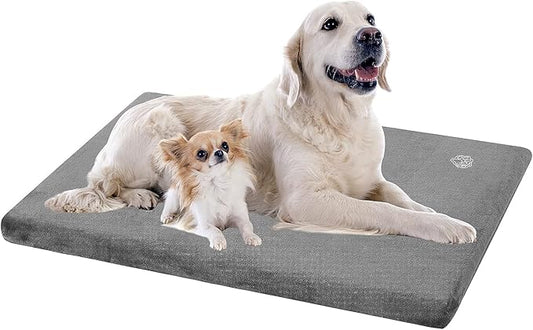 EMPSIGN Stylish Dog Bed Mat Dog Crate Pad Mattress Reversible (Cool & Warm), Water Proof Linings, Removable Machine Washable Cover, Firm Support Pet Crate Bed for Small to XX-Large Dogs, Grey