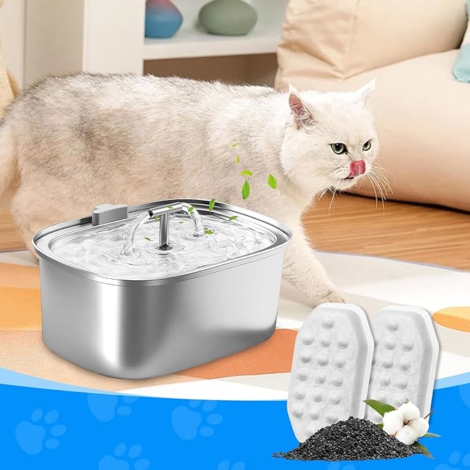 24 Pack Stainless Steel Cat Fountain Filters Compatible with Rellaty & Fit for Neareal Cat Fountain 108oz/3.2L, Replacement for Automatic Pet Fountain Dog Water Dispenser