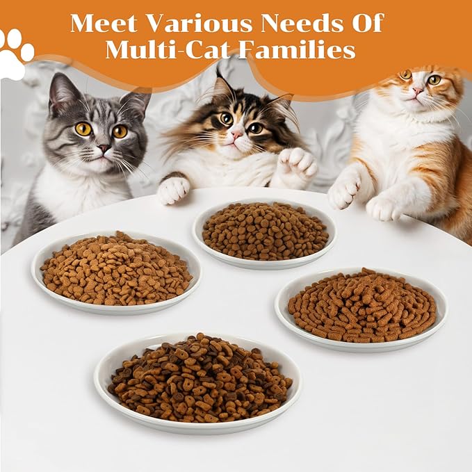 6 Pack Cat Food Bowl, Ceramic Cat Bowls, Anti Whisker Fatigue Cats Bowl Set, 5.9 Inches Shallow Wide Kitten Plates for Food and Water