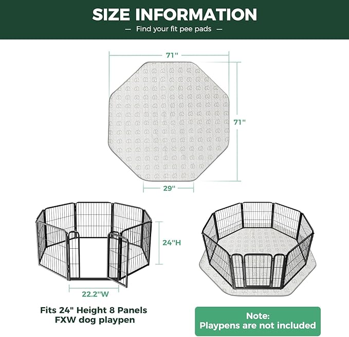 FXW Washable Pee Pads for Dogs, Puppy Pads with Super Absorbent, Specifically Designed for FXW Rollick/Homeplus 24inch 8 Panels Dog Playpen, 29" Octagon, Khaki, 2 Packs