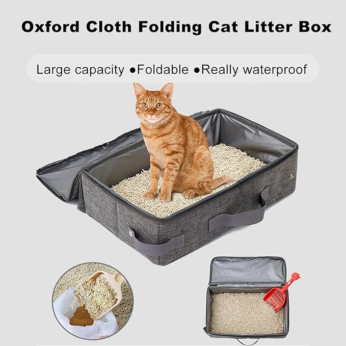 Cat Travel Litter Box, Portable Collapsible Litter Box with Lid, Small Pet Litter Box Leak Proof Litter Carrier for Cat (Square)
