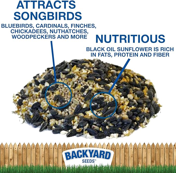 CountryMax Backyard Seeds Songbird Blend Wild Bird Seed – 50 lb Bag – Premium Mix with Sunflower Seeds, Safflower, Peanuts, Millet – Attracts Cardinals, Finches, Chickadees, and More