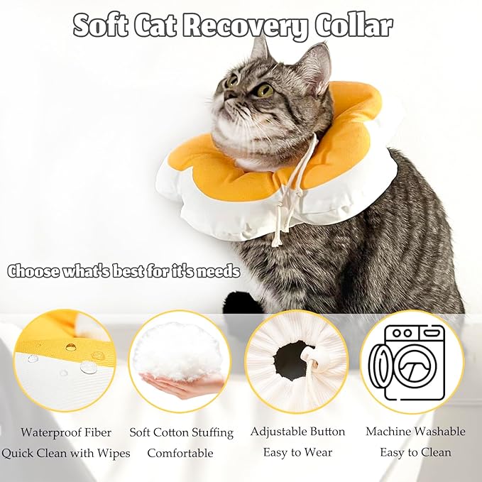 Cat Cone Collar Soft, Adjustable Kitten Cone After Surgery, Waterproof Recovery E Collar for Pet to Stop Licking(Yellow Flower, Small)