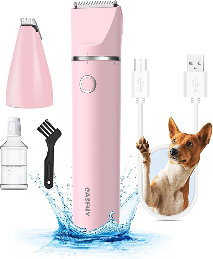 Casfuy Cordless Dog Paw Trimmer - Low Noise Small Dog Clippers with Double Blades USB Rechargeable Grooming Clipper for Dogs Cats and Small Pets for Trimming Hair Around Paws, Eyes, Ears, Face, Rump