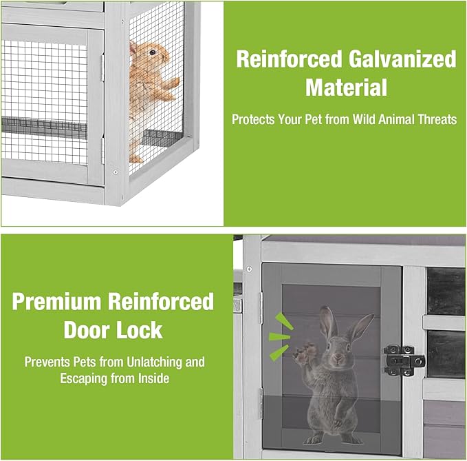 GUTINNEEN Rabbit Hutch Indoor Chicken Coop Outdoor, 51.6''L 2 Story Bunny Cage Weatherproof, Guinea Pig House with Run (Grey)