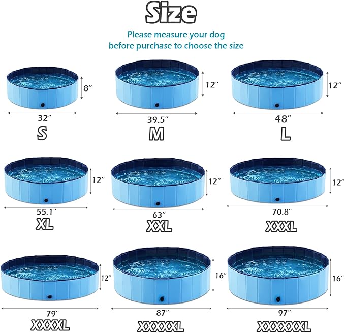 Jasonwell Foldable Dog Pool Collapsible Hard Plastic Dog Swimming Pool Portable Kiddie Pool Pet Pool Doggie Wading Pool Bath Tub for Puppy Small Medium Large Dogs Cats and Kids 32"
