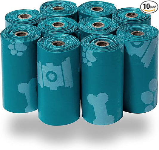 Best Pet Supplies Dog Poop Bags (150 Bags) for Waste Refuse Cleanup, Doggy Roll Replacements for Outdoor Puppy Walking and Travel, Leak Proof and Tear Resistant, Thick Plastic - Turquoise